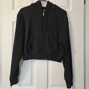 No Boundaries Black Zip-Up Cropped Hooded Jacket